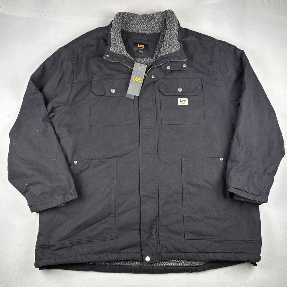 Lee Sherpa Lined Work Jacket Black Canvas Chore Coat XXL NWT